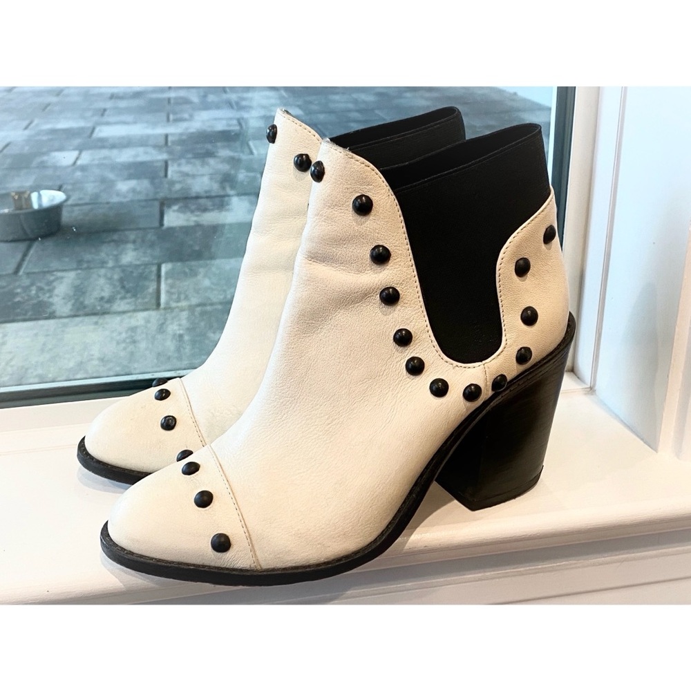 Loeffler Randall White and Black Studded Leather Ankle Boots